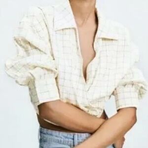 Zara Plaid Cropped Top‎ cream and black size small